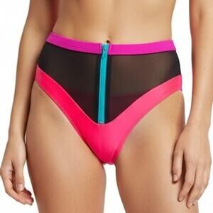 Chromat Coral Zip Front Mesh High Waisted Bikini Bottom, XS